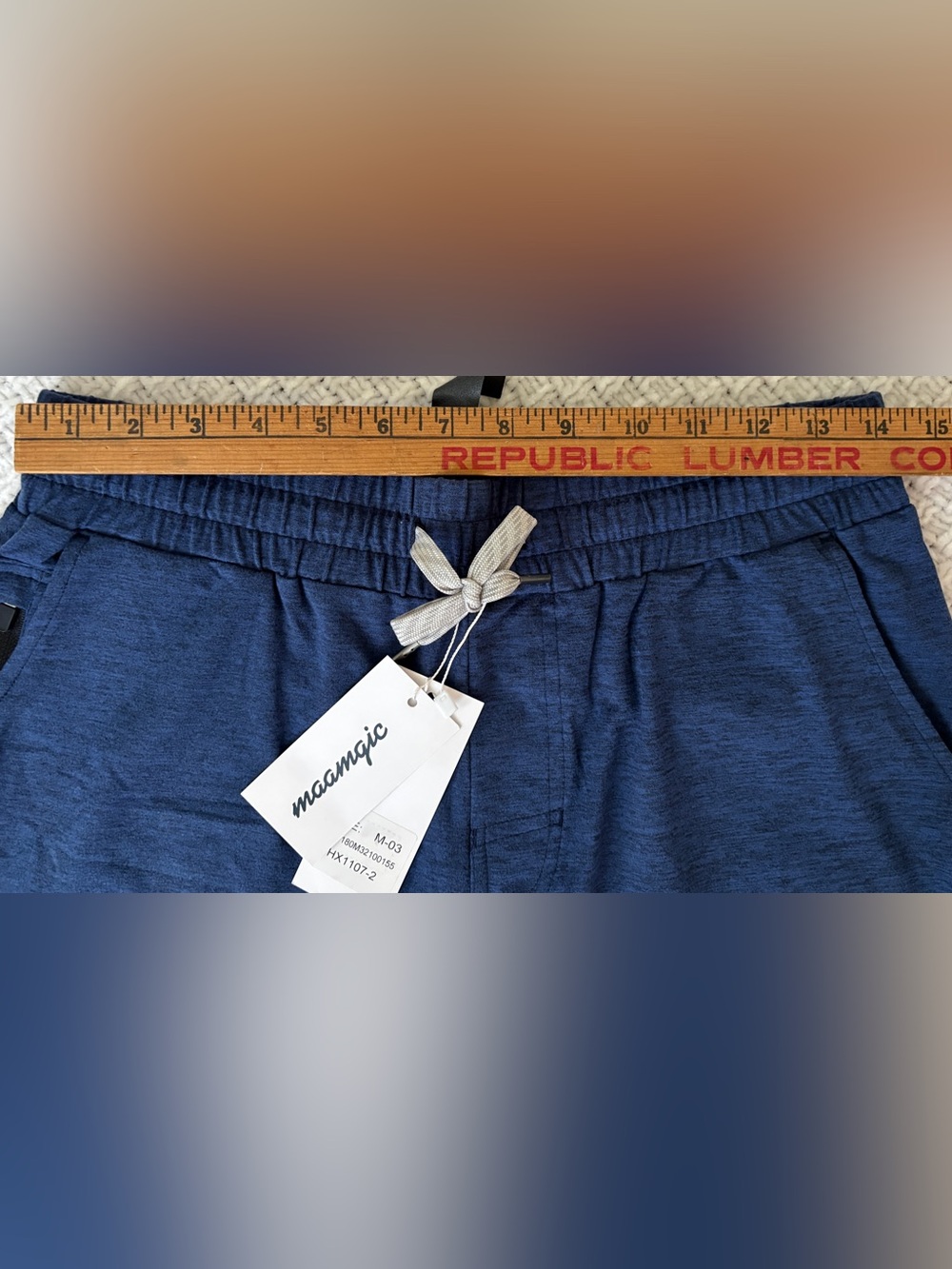 Men's Shorts Navy Heathered MicroKnit Drawstring Athletic Active SZ: M 5” Inseam - Picture 7 of 9